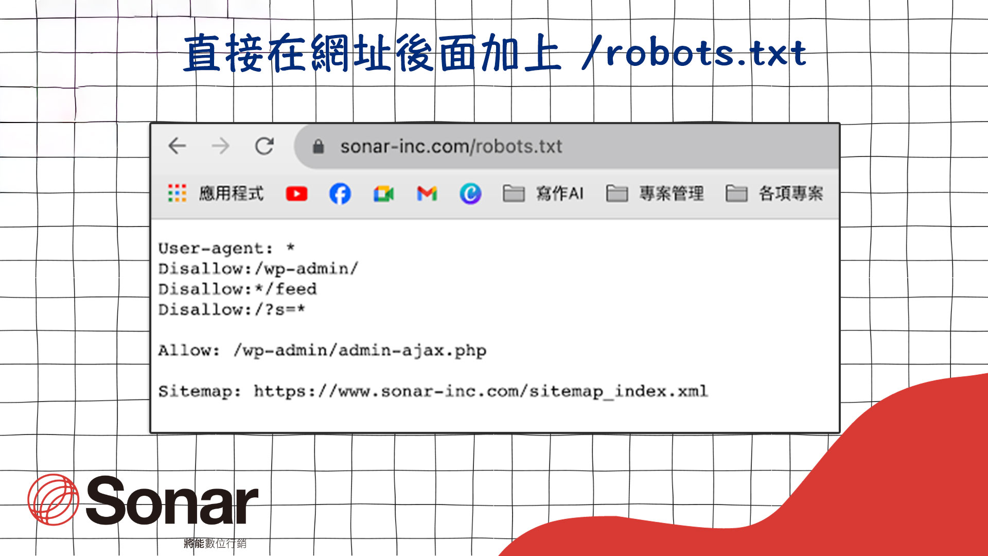 直接在網址後面加上--robots.txt