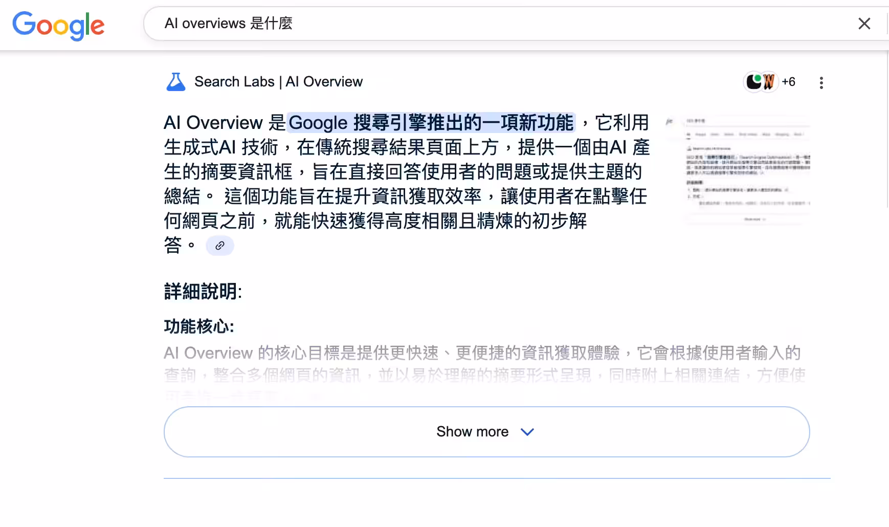 AI Overviews 搜尋頁面